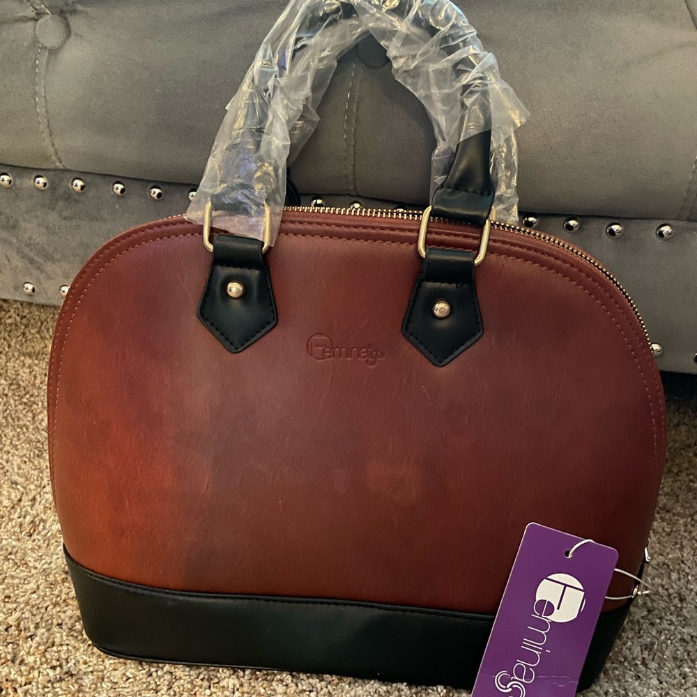 Brown and black leather purse